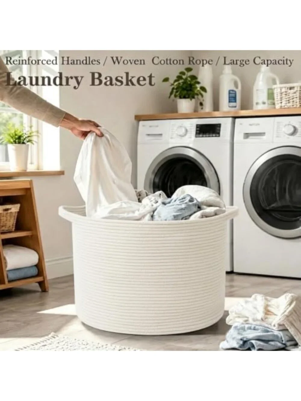 Extra Large Woven Cotton Rope Blanket Basket - Stylish White Storage Solution